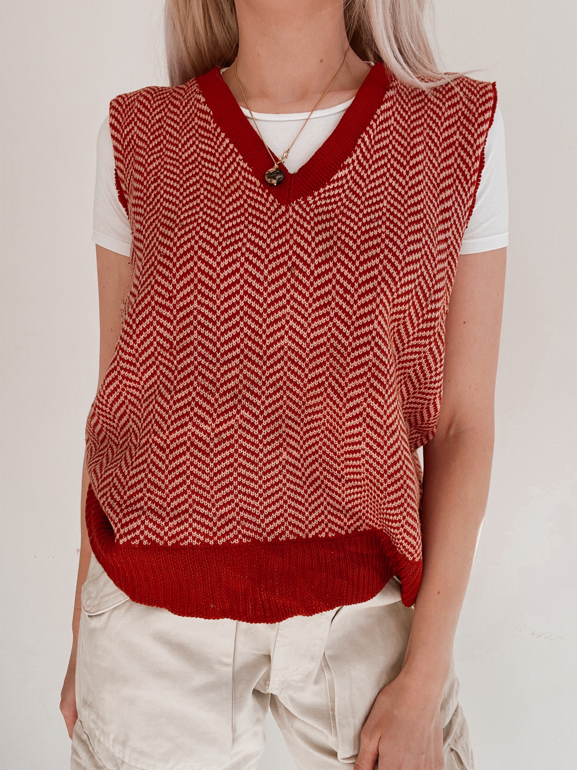 Gilet en laine rouge et rose M
