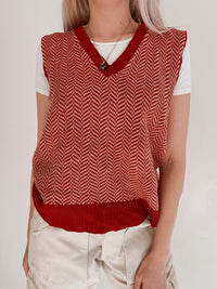 Gilet en laine rouge et rose M