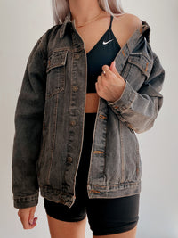 Veste en jeans vintage grise/brune délavée