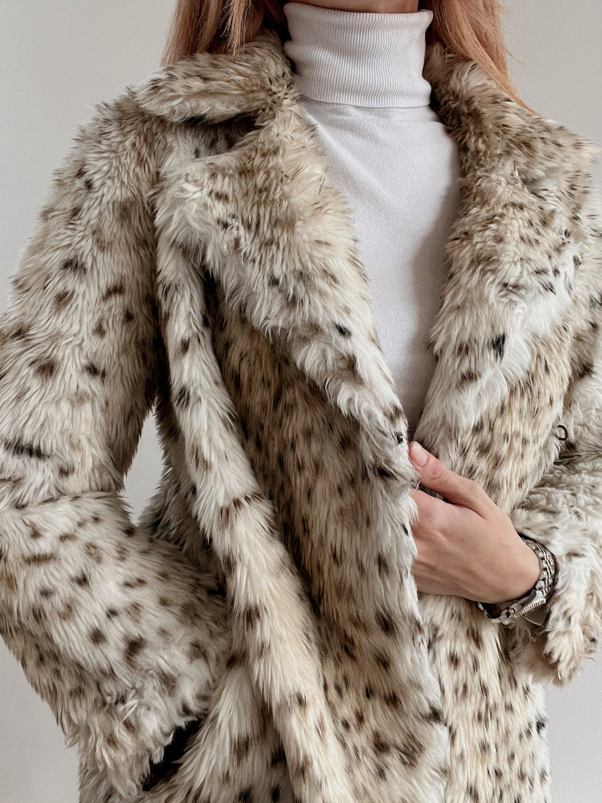 Manteau en fausse fourrure blanc cassé lynx S/M