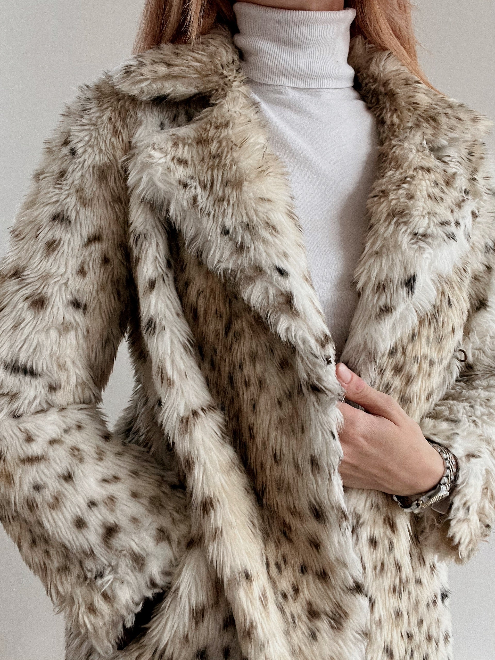 Manteau en fausse fourrure blanc cassé lynx S/M