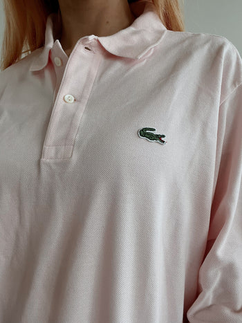 Lacoste L white striped mauve polo shirt