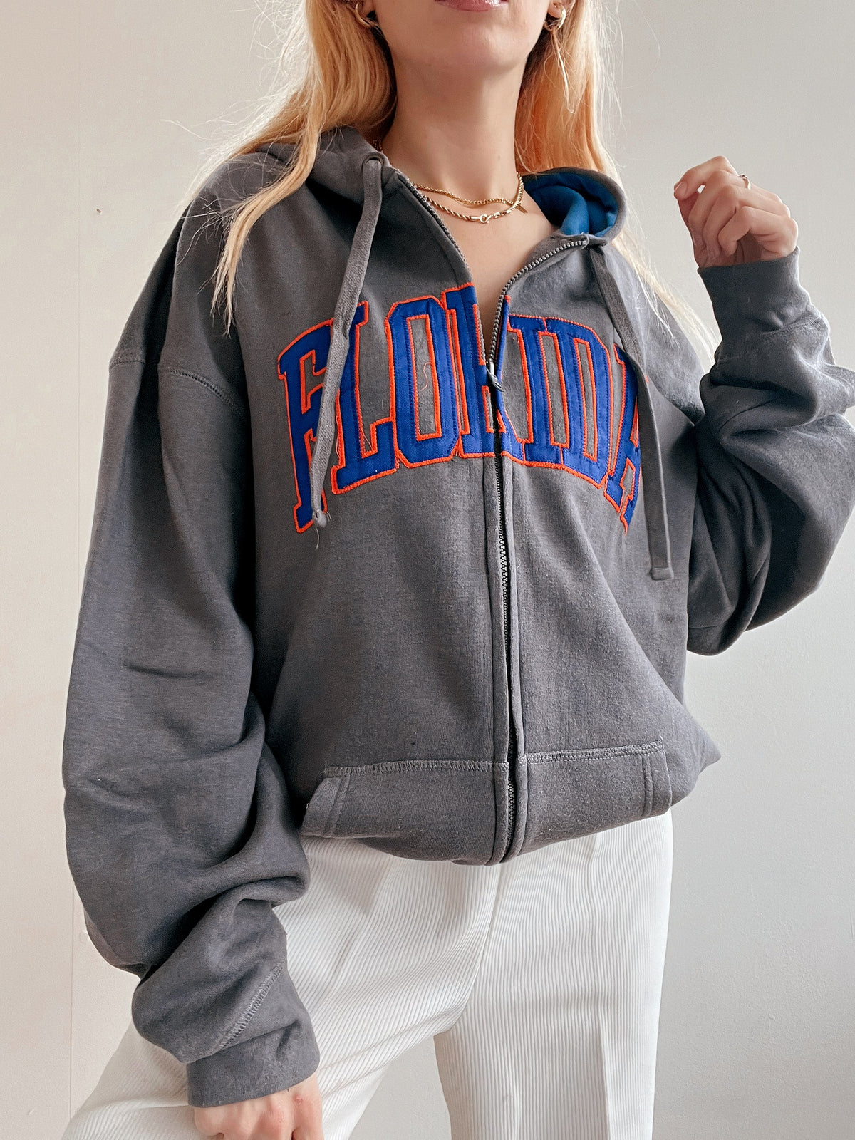 White and blue jacket with orange collar Adidas XL