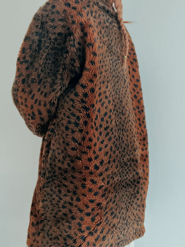 Manteau vintage brun en fausse fourrure animal M