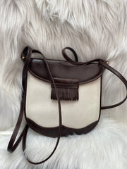 Vintage-Handtasche mit cremefarbenem und braunem Schulterriemen 