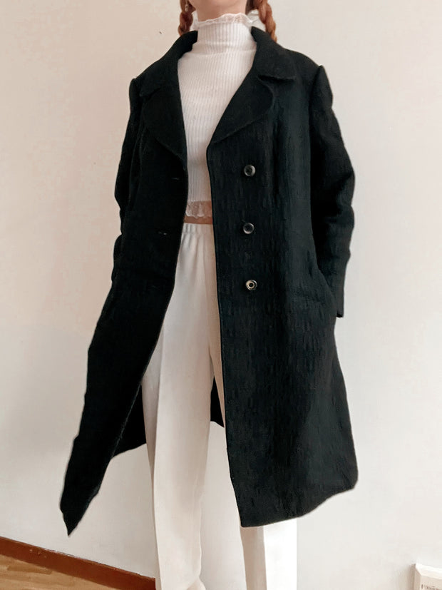 Manteau en laine vintage noir texturé S