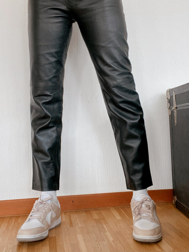 Pantalon en cuir noir taille haute 36
