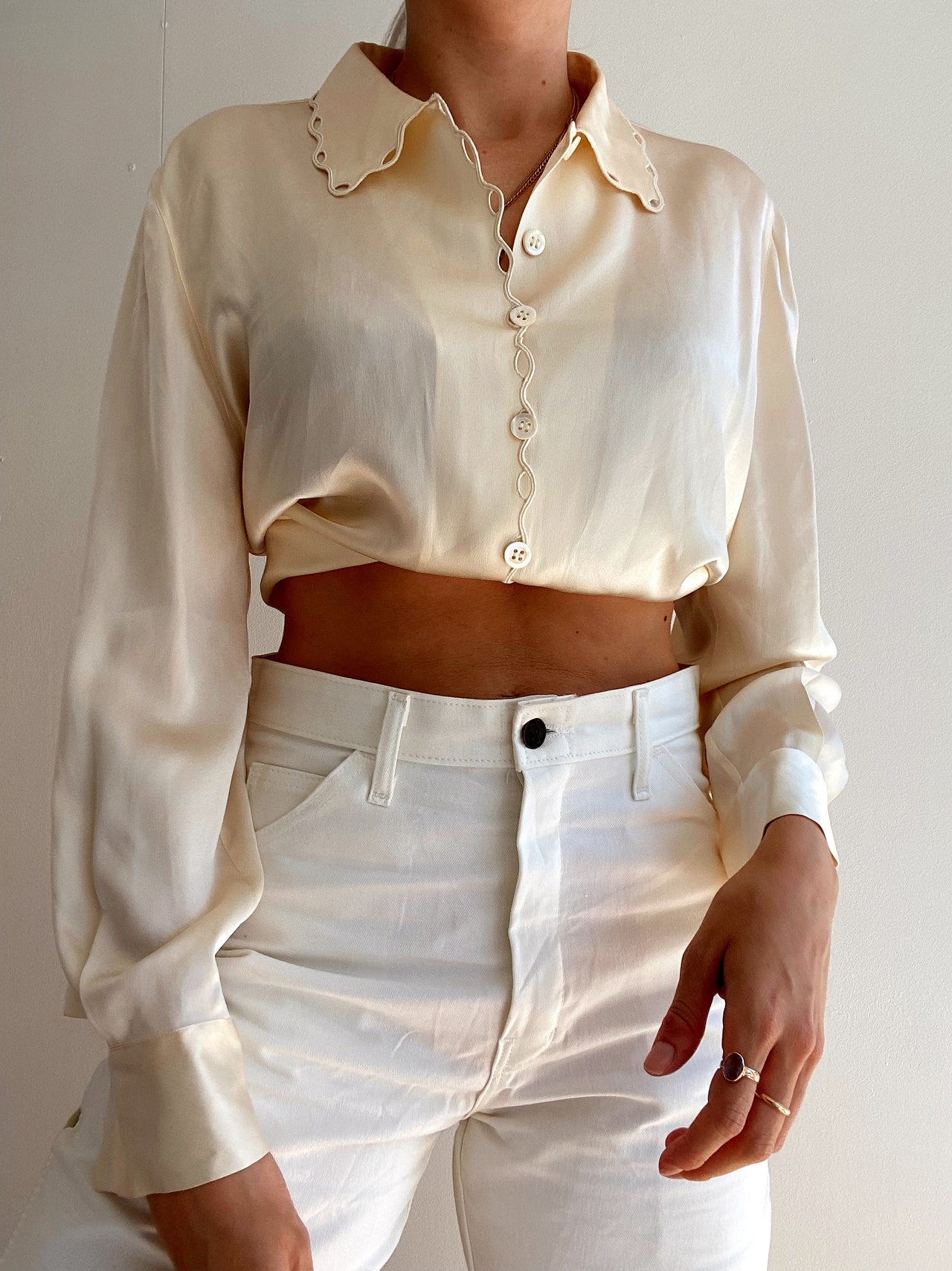 Chemise Vintage 80/90s blanche cassée en soie