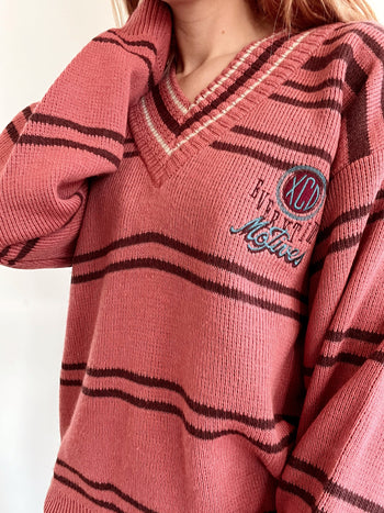 Pull vintage en laine vieux rose M