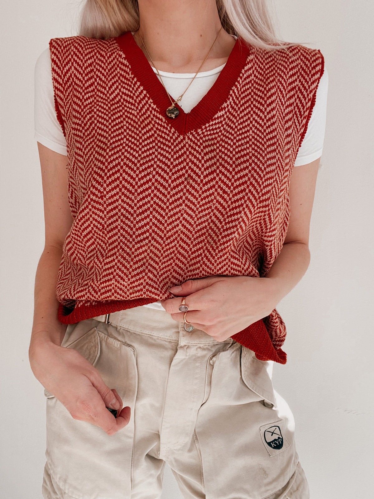 Gilet en laine rouge et rose M