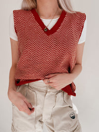 Gilet en laine rouge et rose M