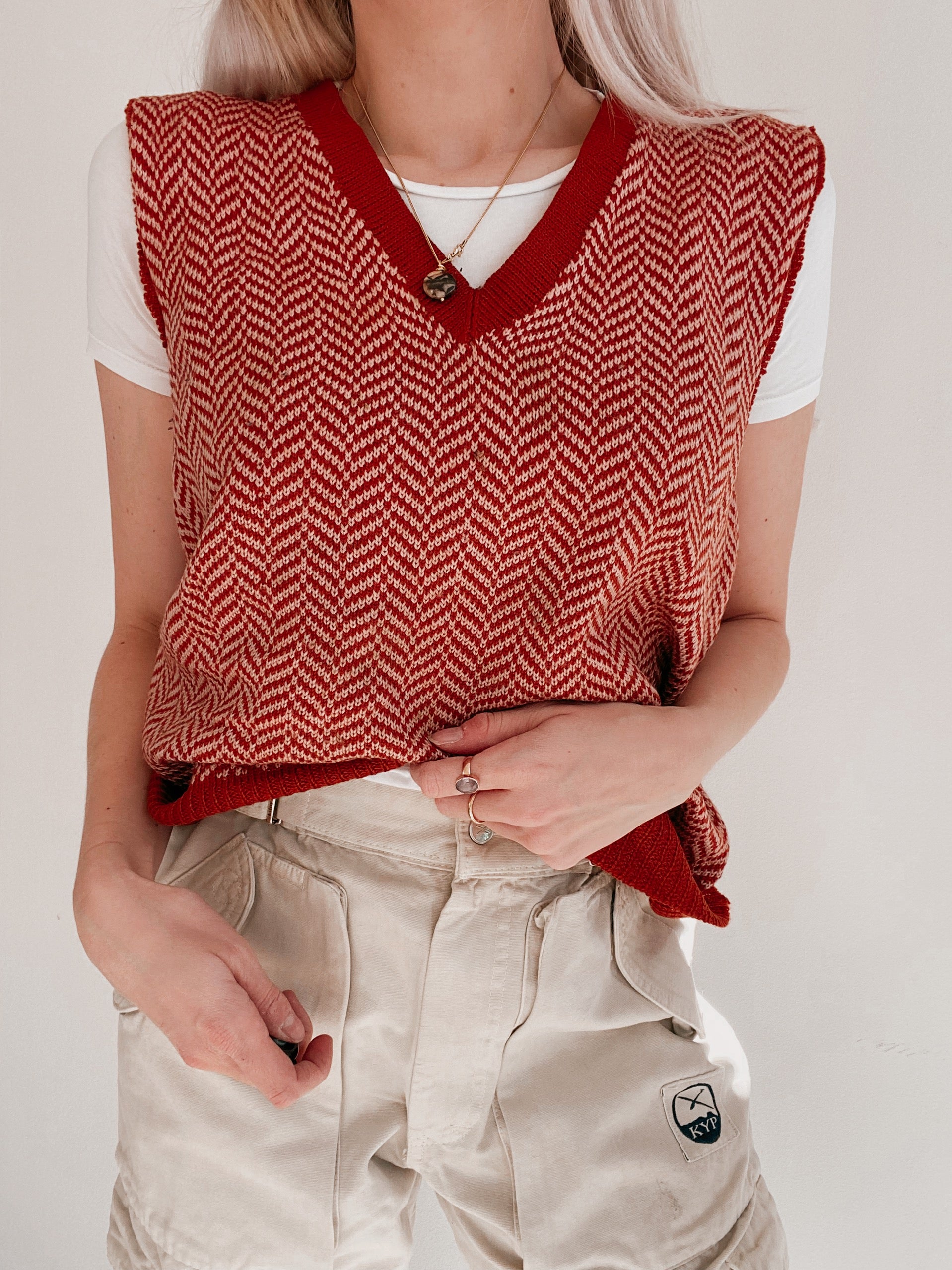 Gilet en laine rouge et rose M