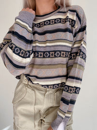 Vintage-Strickpullover in Lila und Khaki