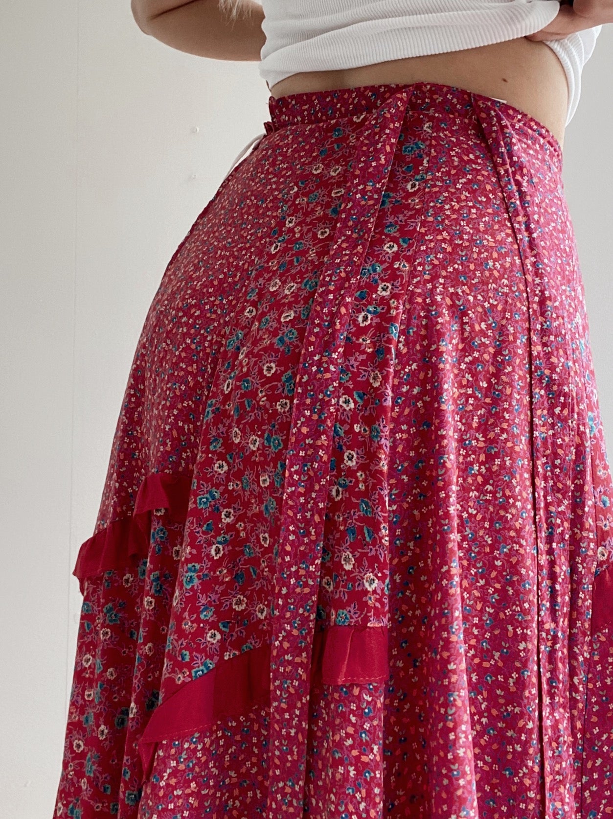 Jupe Vintage rose à fleurs XS/S