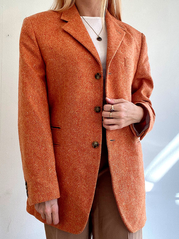 Übergroße Vintage-Blazerjacke aus orangefarbener Wolle