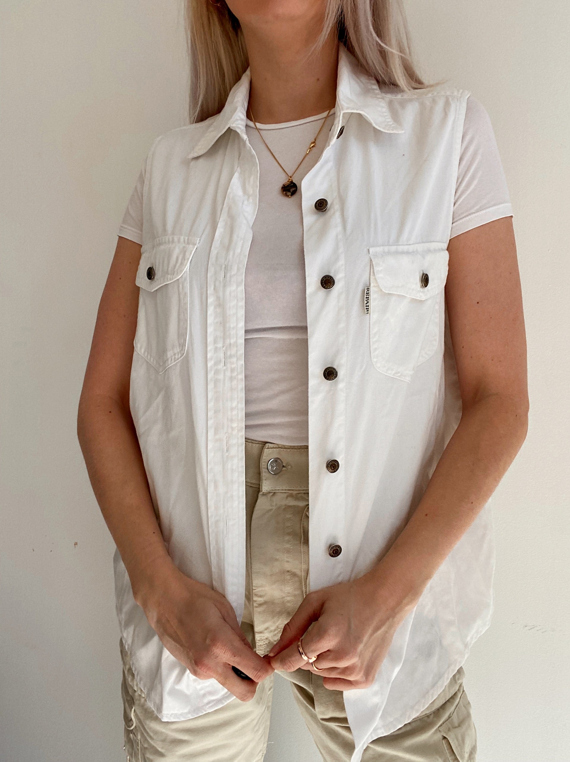 Gilet en jeans vintage blanc M