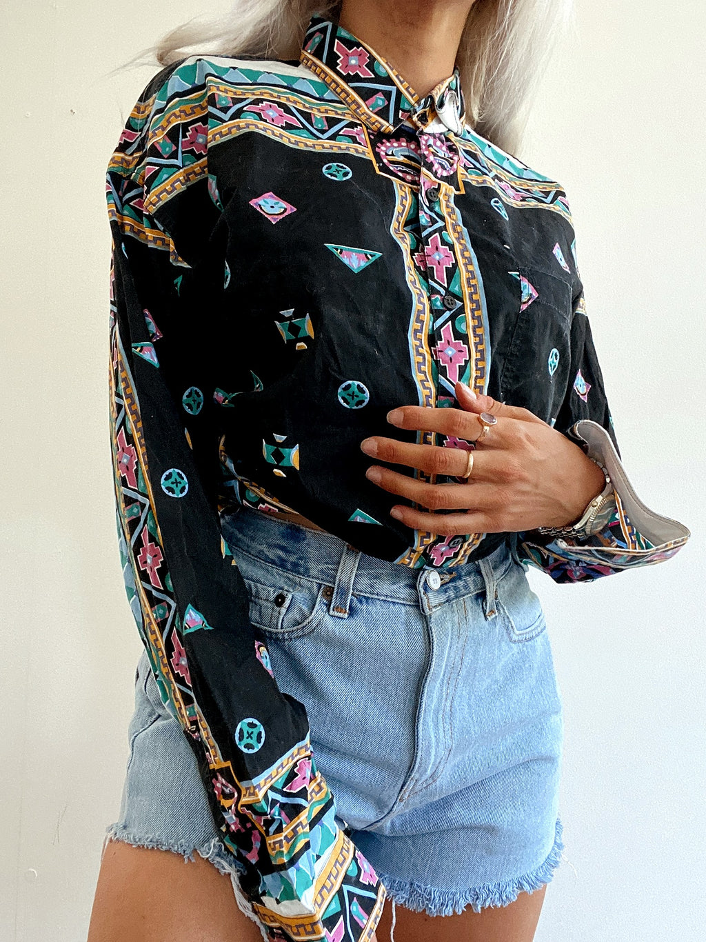 Chemise Vintage 80/90s noire à motifs
