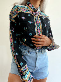 Chemise Vintage 80/90s noire à motifs