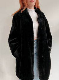Vintage schwarzer Kunstpelzmantel M/L