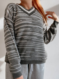 Vintage graugrüner Strickpullover