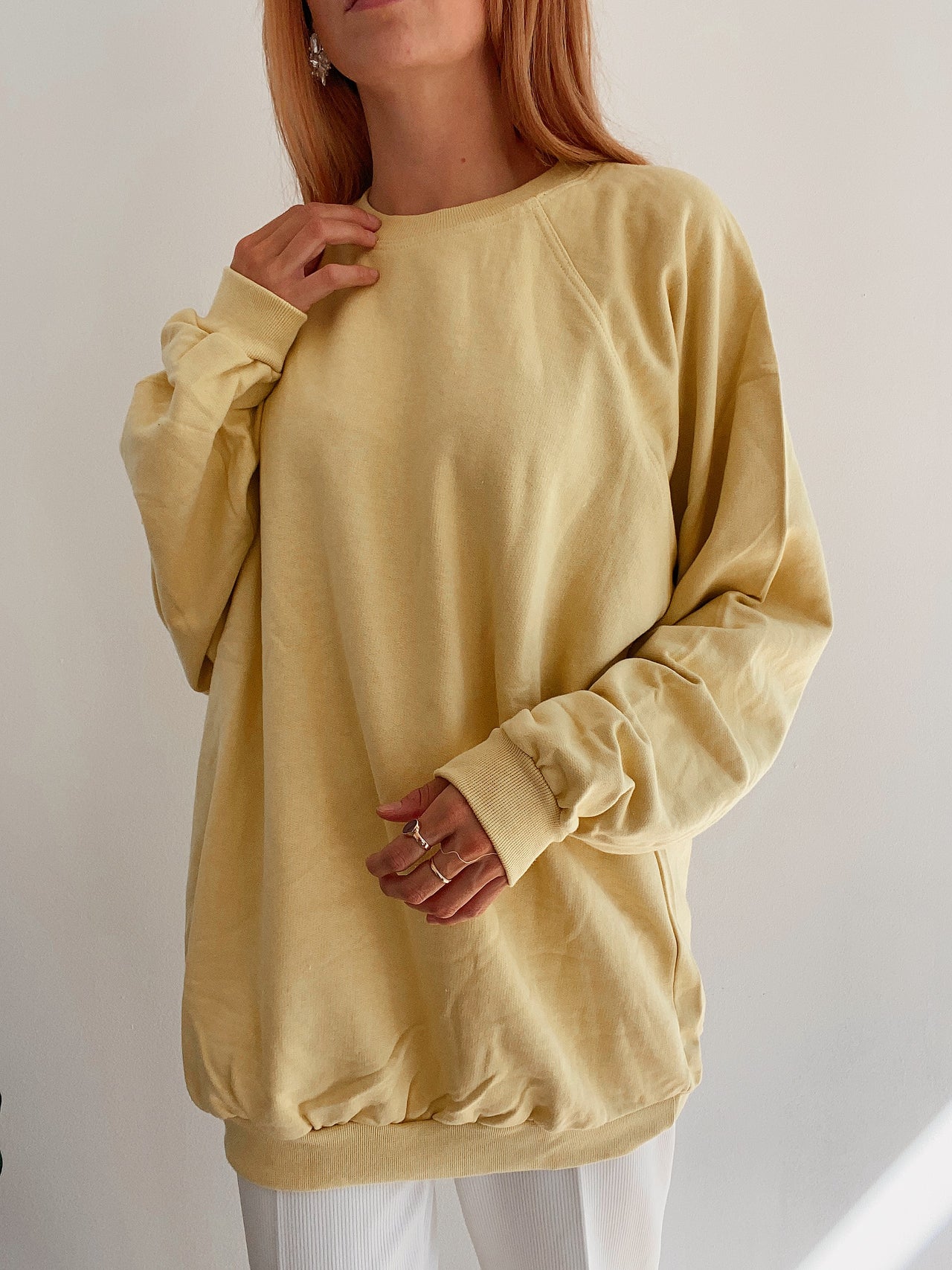 Pull vintage jaune uni L/XL