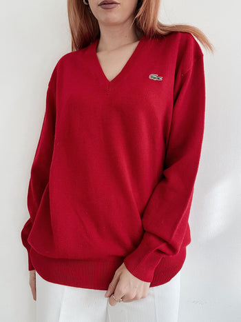 Pull vintage Lacoste rouge en laine