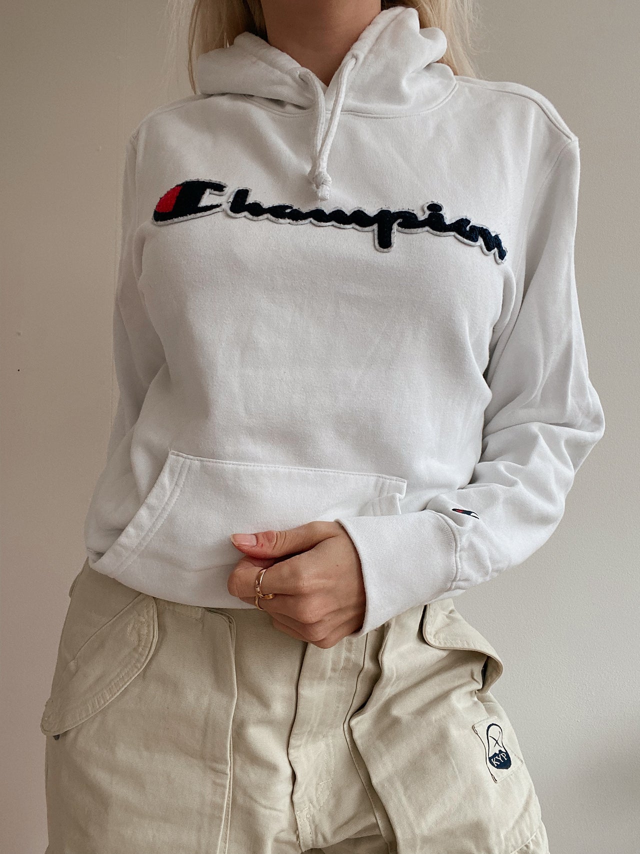 Pull blanc à capuche Champion M