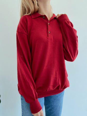 Vintage roter Wollpullover mit Knöpfen L