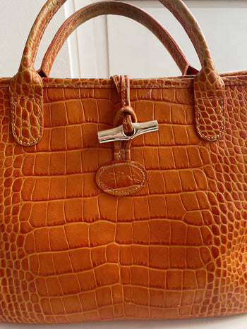 Orangefarbene Lederhandtasche von Longchamp 