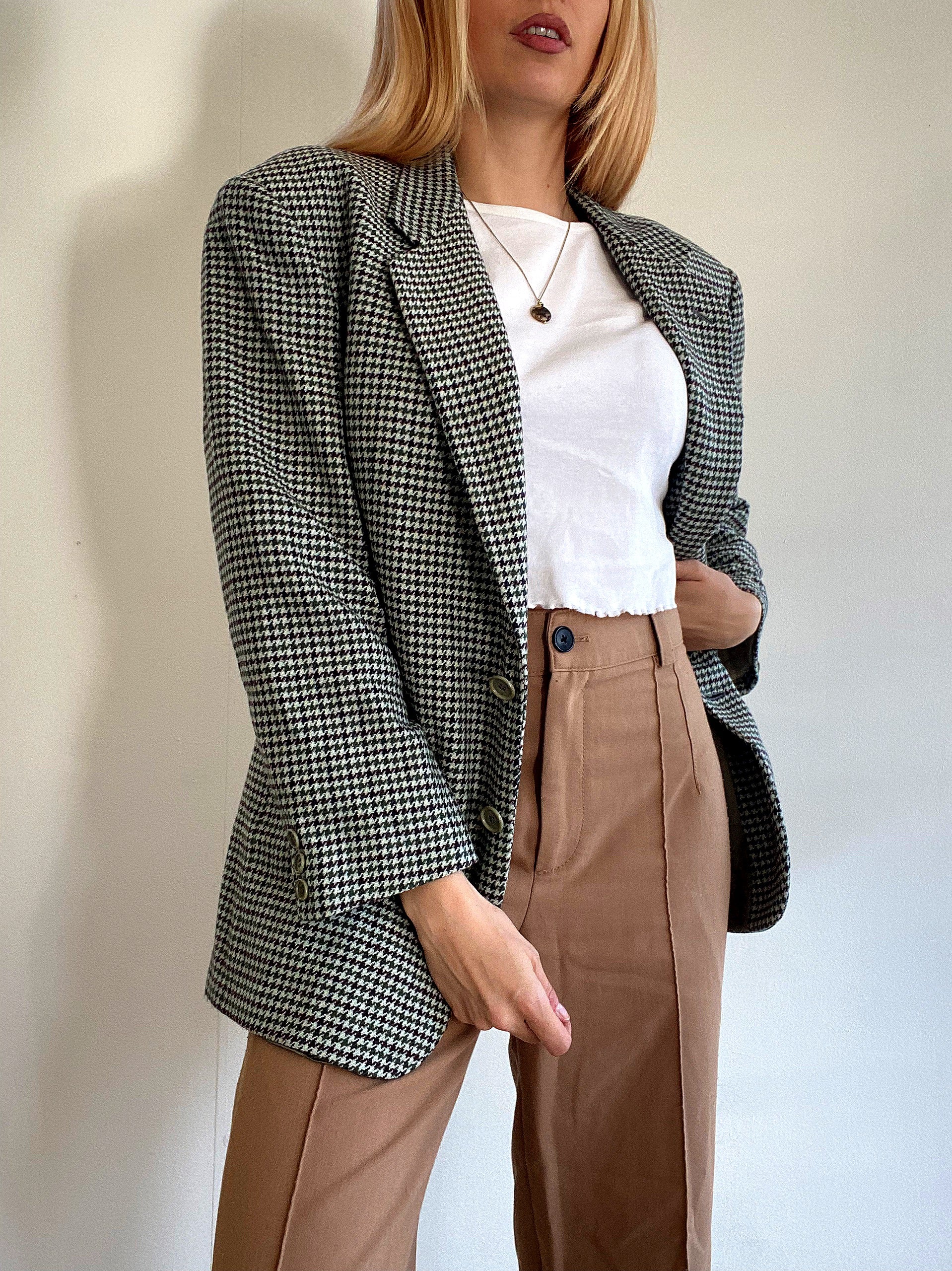 Oversized Black and White Checked Blazer Jacket M/L