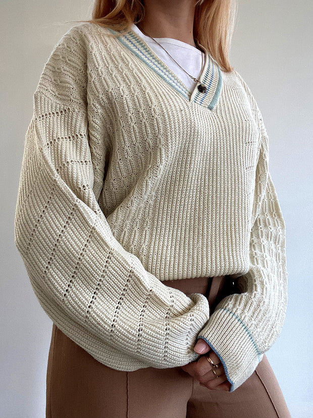 Vintage-Pullover aus cremefarbener Wolle