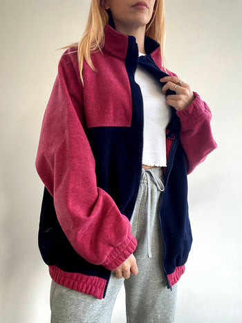 Pull polaire vintage rose et bleu  XL