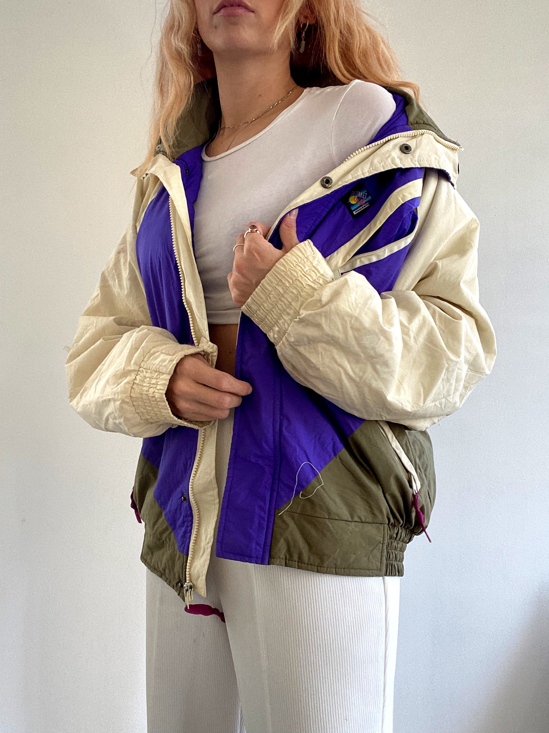 Doudoune vintage beige et violet  L