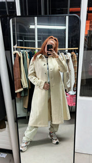 Long Manteau vintage à capuche blanc cassé  M