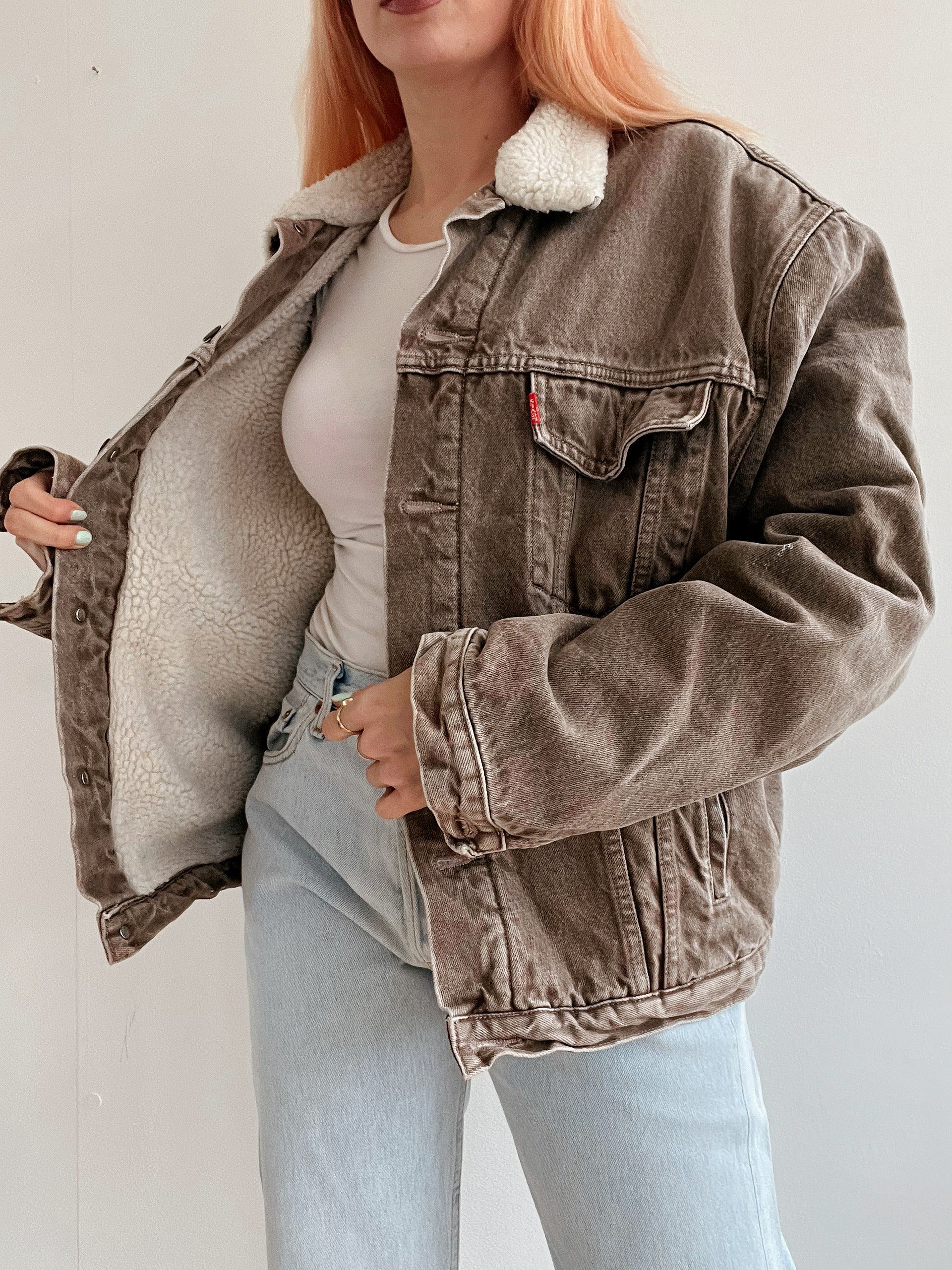 Veste en jeans vintage taupe avec intérieur mouton Levi’s XL