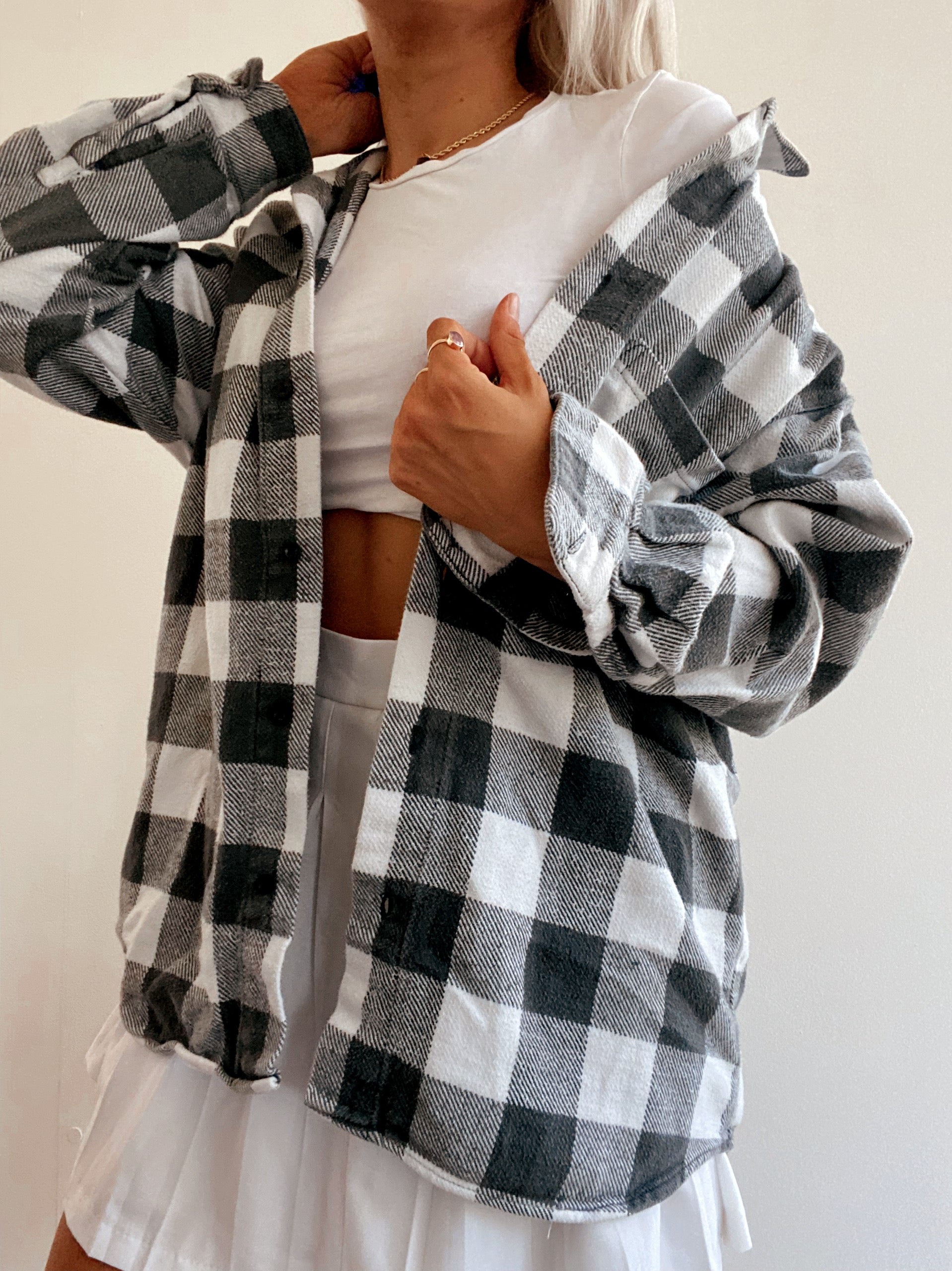 Chemise Vintage à carreaux grise et blanche