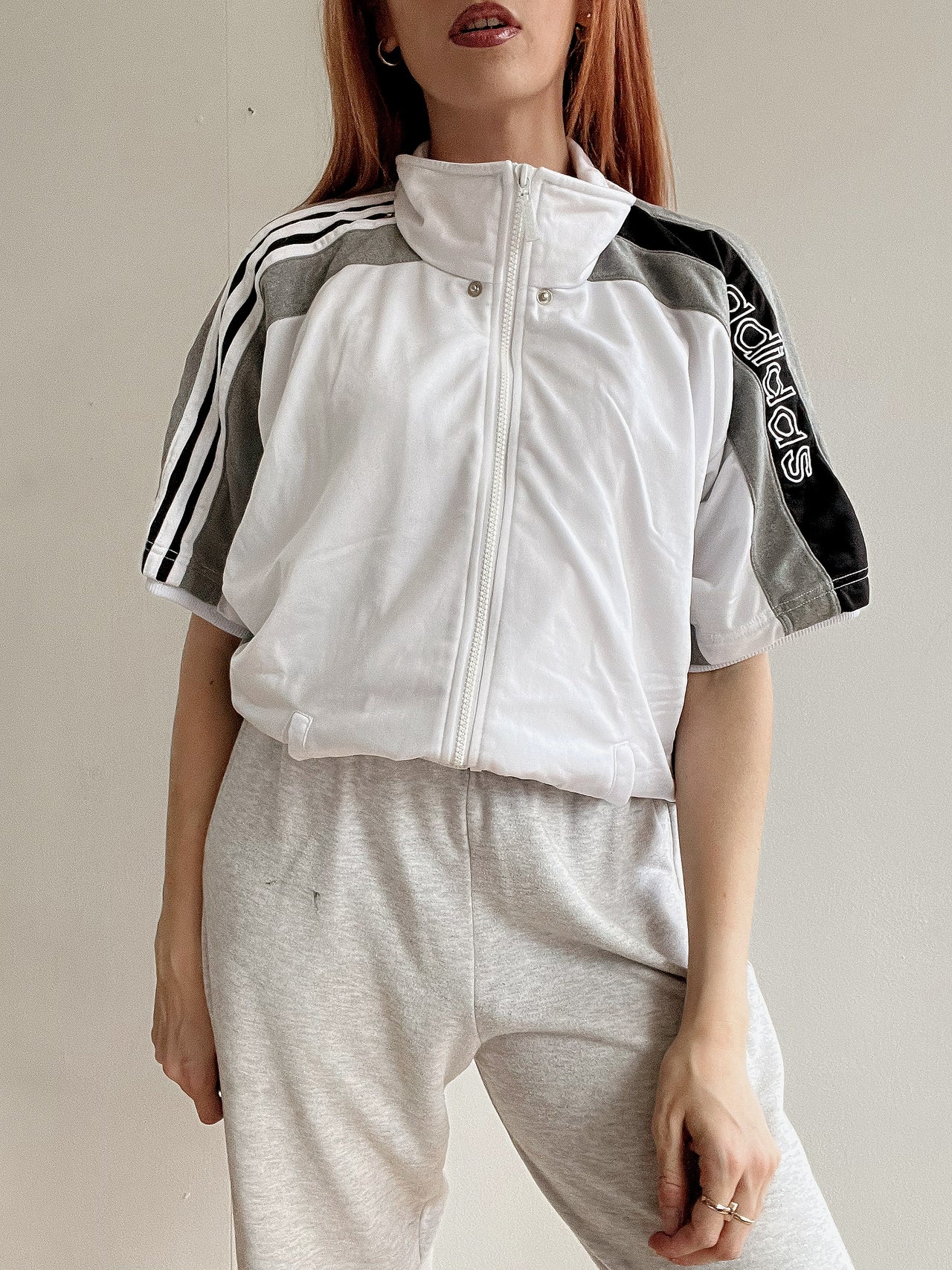 Gilet jogging vintage blanc et gris Adidas M