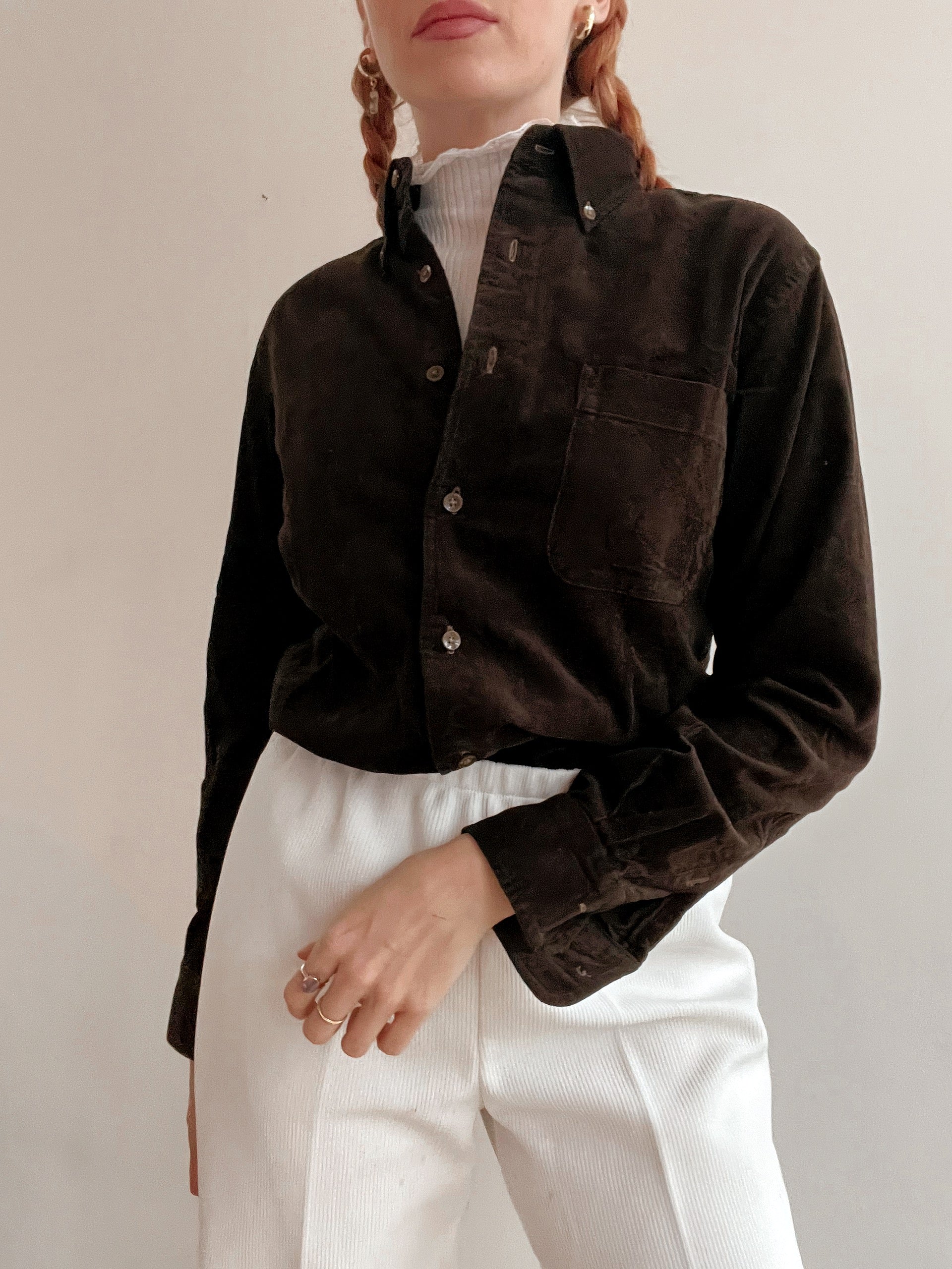 Chemise Vintage 80/90s brune  en velours côtelé S