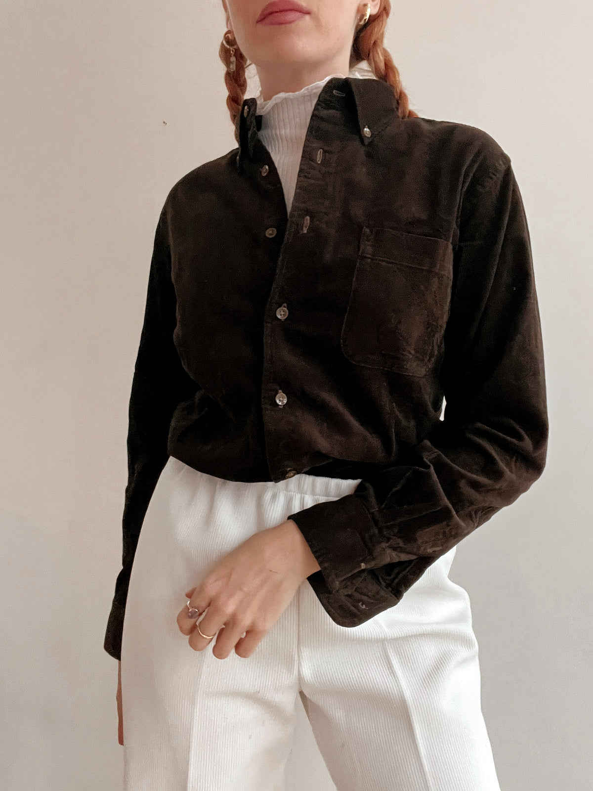 Chemise Vintage 80/90s brune  en velours côtelé S