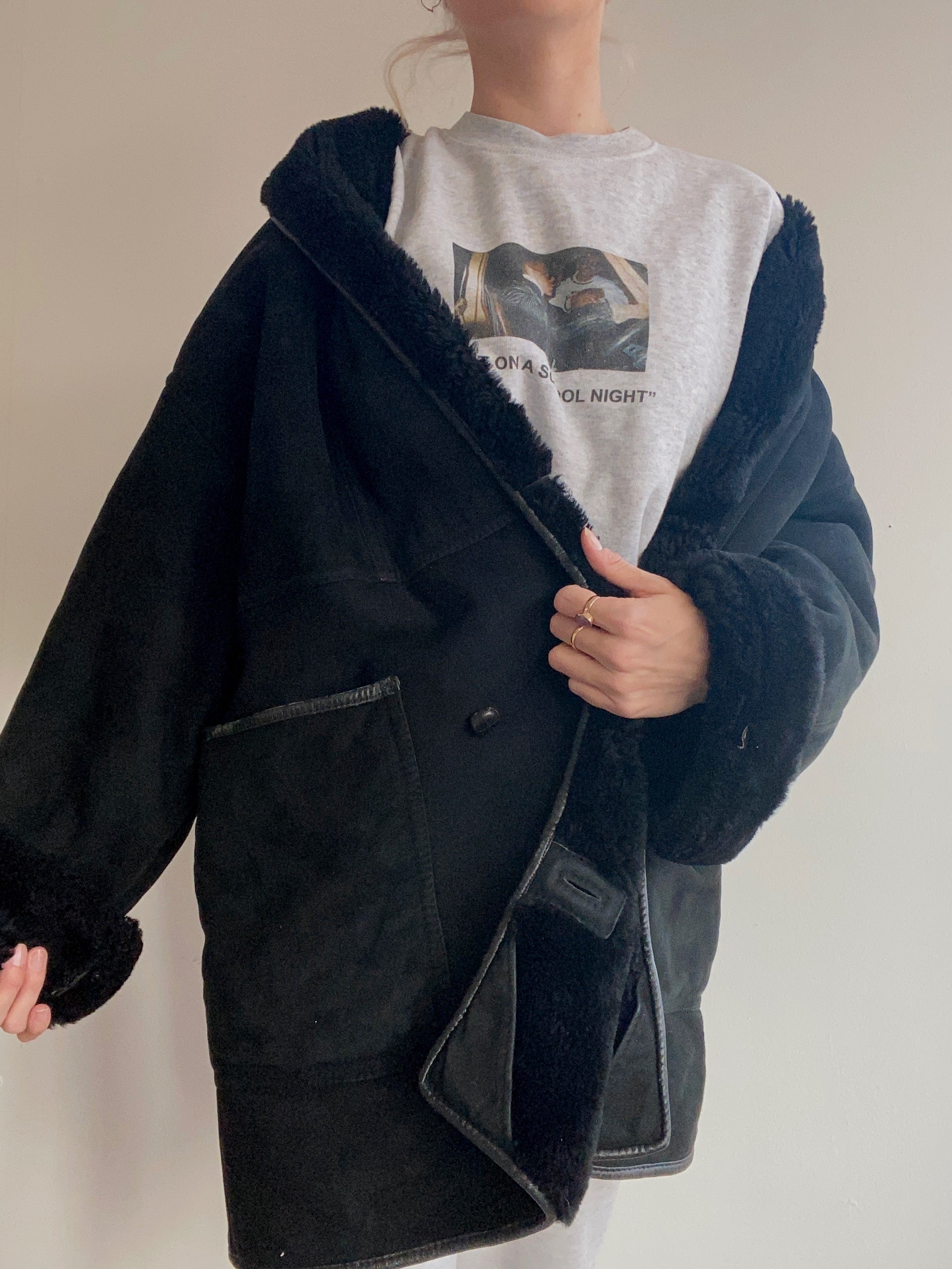 Manteau en mouton retourné noir