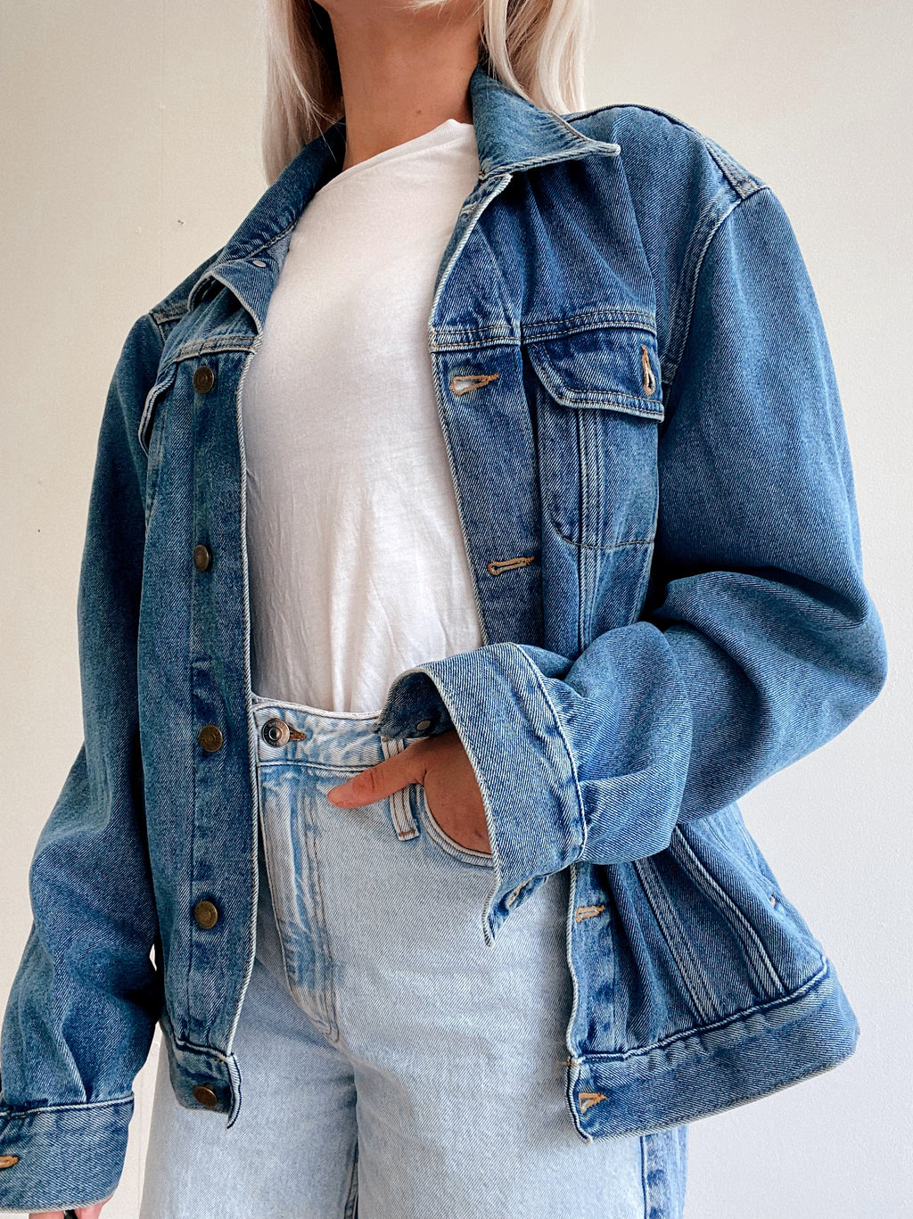 Blaue Vintage-Jeansjacke L