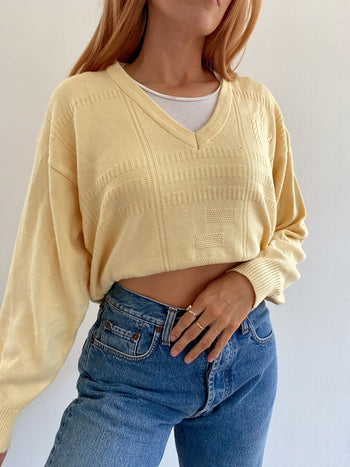 Pull vintage en laine jaune pâle M