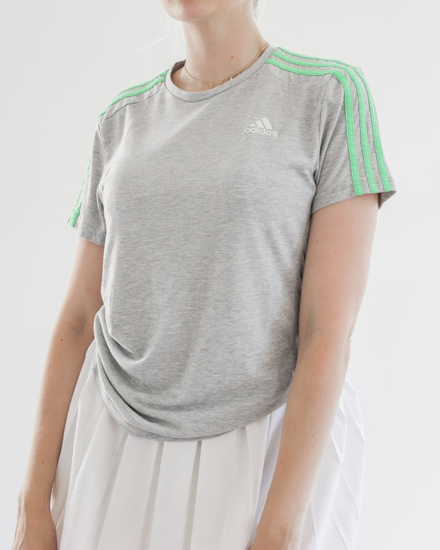 Graues T-Shirt mit neongrünen Streifen Adidas S/M