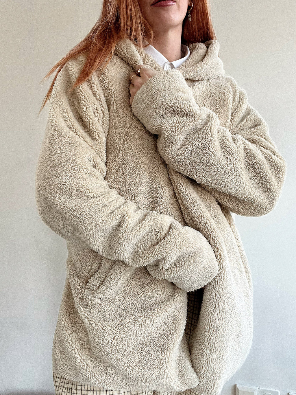 Cremefarbene Teddybär-/Fleecejacke XL
