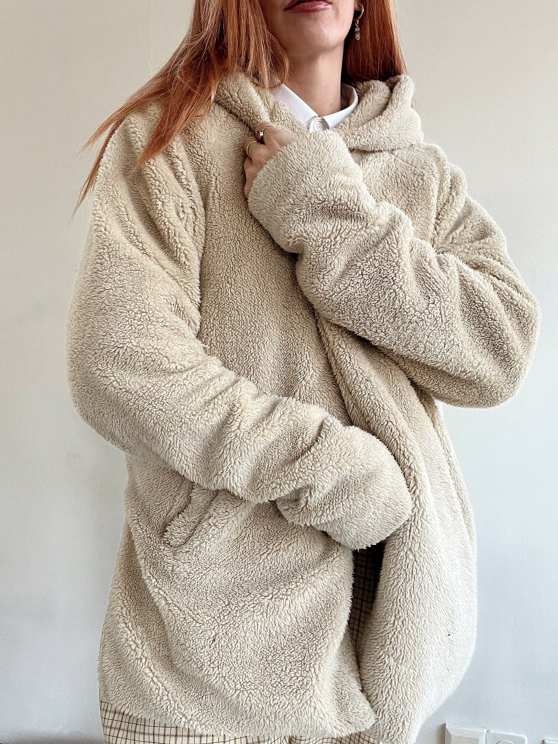 Cremefarbene Teddybär-/Fleecejacke XL