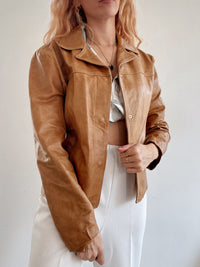 Kamelfarbene, übergroße Lederjacke M