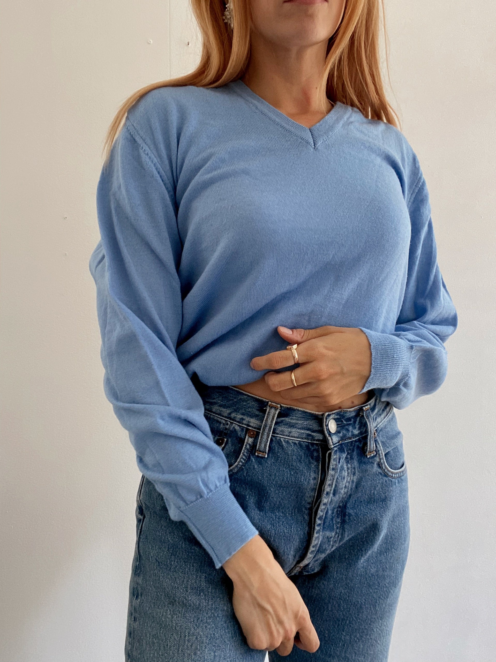 Vintage blauer Strickpullover M