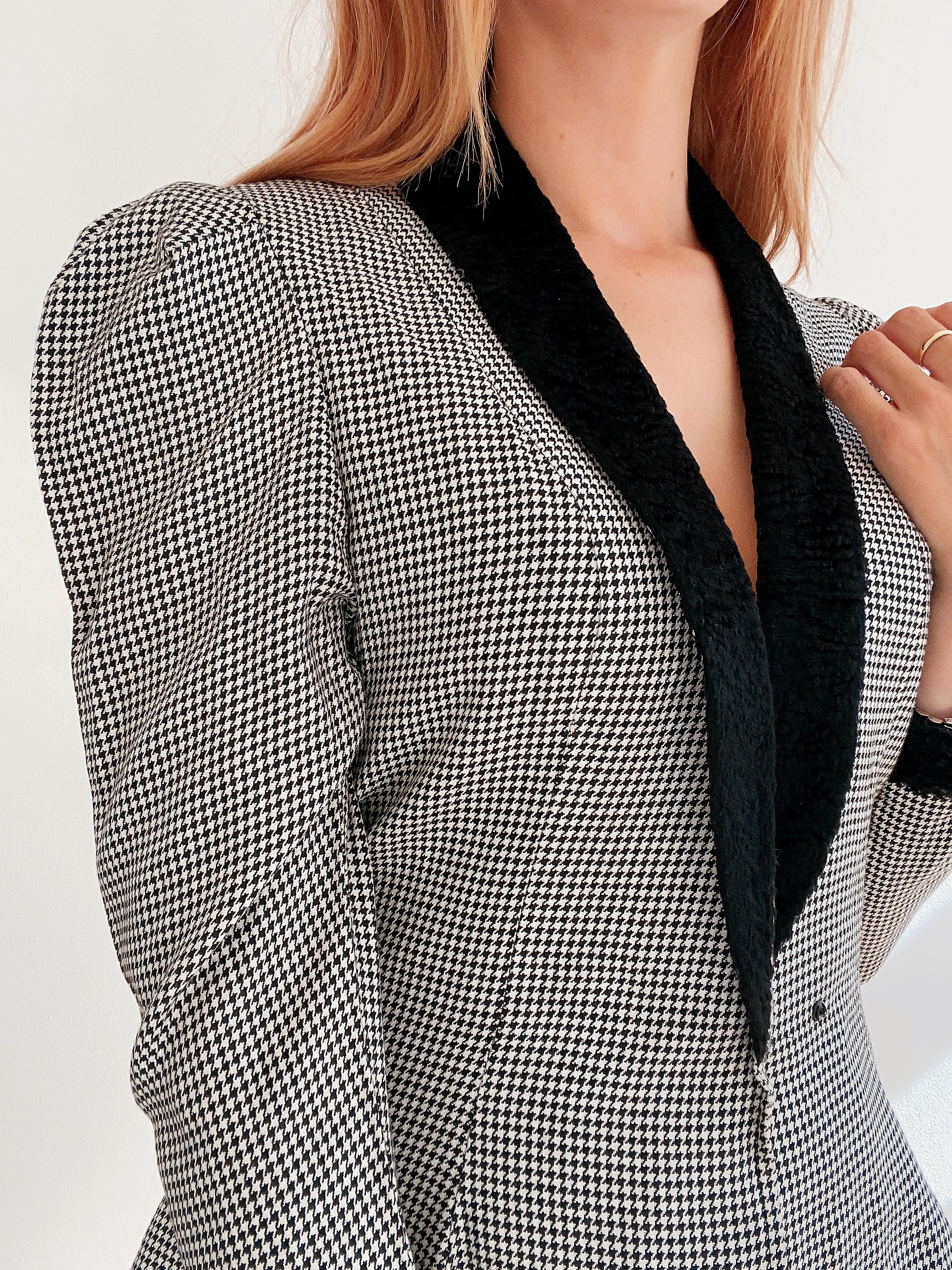 Veste Blazer vintage pied de poule noir et blanc M
