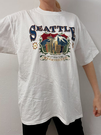 T-shirt vintage blanc Seattles XL