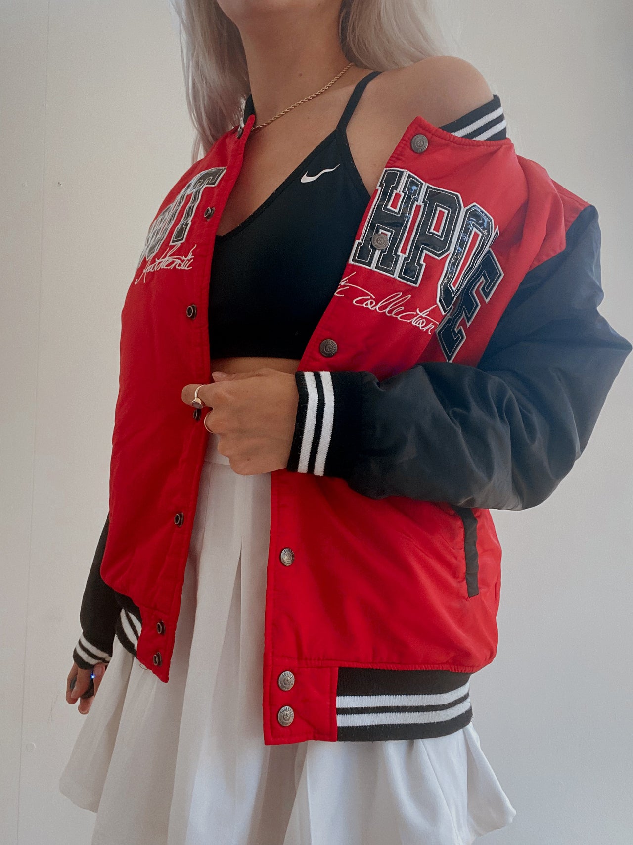 Veste bomber rouge et noire L